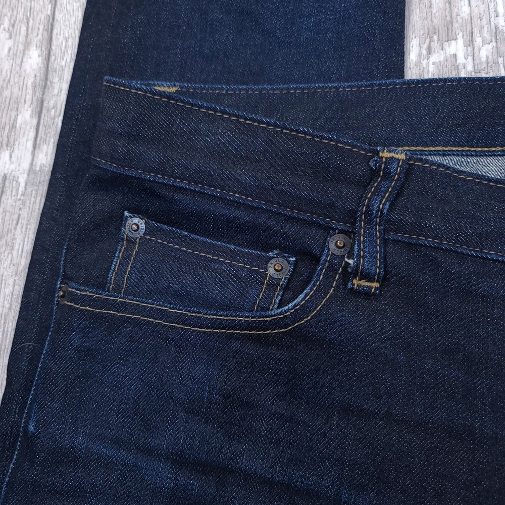 Uniqlo Jeans Men Size 33x28 Dark Blue Slim Fit Stretch Selvedge Denim - Picture 4 of 7